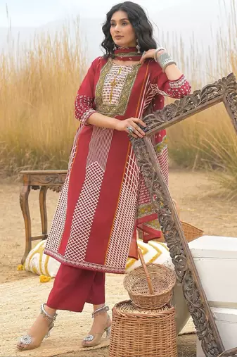 Women Ethnic Motifs Printed Regular Mirror Work Pure Cotton Kurta with Trousers & With Dupatta