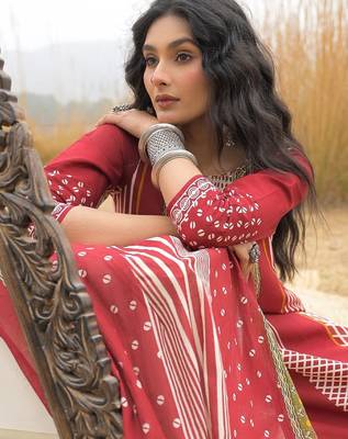 Women Ethnic Motifs Printed Regular Mirror Work Pure Cotton Kurta with Trousers & With Dupatta 2