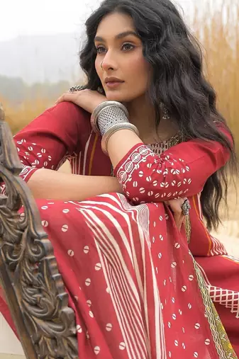 Women Ethnic Motifs Printed Regular Mirror Work Pure Cotton Kurta with Trousers & With Dupatta