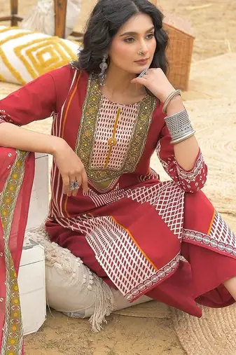 Women Ethnic Motifs Printed Regular Mirror Work Pure Cotton Kurta with Trousers & With Dupatta