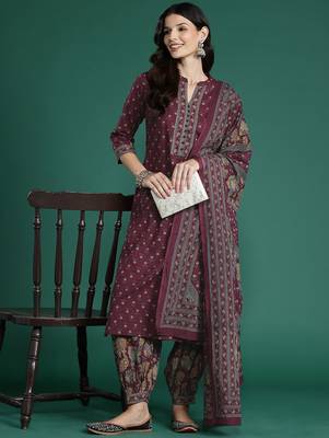 Floral Printed Pure Cotton Kurta With Salwar & Dupatta 1