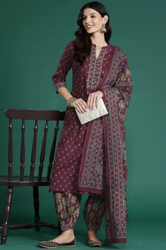 Floral Printed Pure Cotton Kurta With Salwar & Dupatta