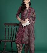 Floral Printed Pure Cotton Kurta With Salwar & Dupatta