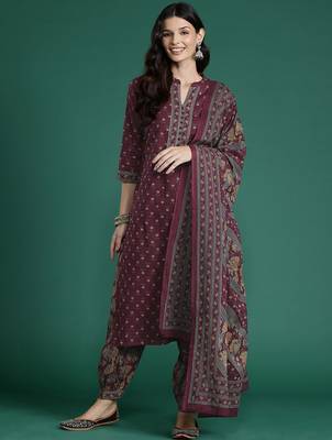 Floral Printed Pure Cotton Kurta With Salwar & Dupatta 5