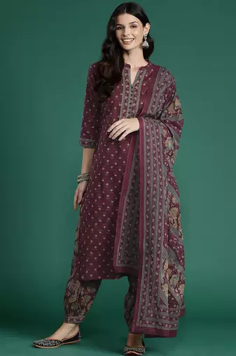 Floral Printed Pure Cotton Kurta With Salwar & Dupatta