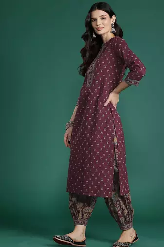 Floral Printed Pure Cotton Kurta With Salwar & Dupatta