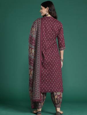 Floral Printed Pure Cotton Kurta With Salwar & Dupatta 7