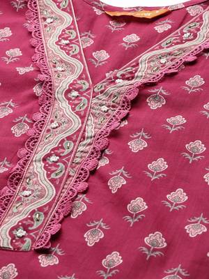 Women Floral Printed Regular Pure Cotton Kurta with Salwar & With Dupatta 2