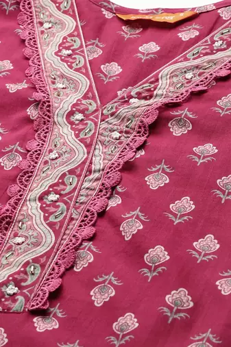 Women Floral Printed Regular Pure Cotton Kurta with Salwar & With Dupatta