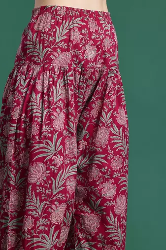 Women Floral Printed Regular Pure Cotton Kurta with Salwar & With Dupatta