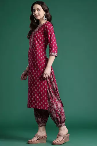 Women Floral Printed Regular Pure Cotton Kurta with Salwar & With Dupatta