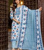 Women Floral Printed Regular Pure Cotton Kurta with Trousers & With Dupatta