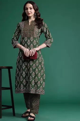 Ethnic Motifs Printed Pure Cotton Kurta with Trousers