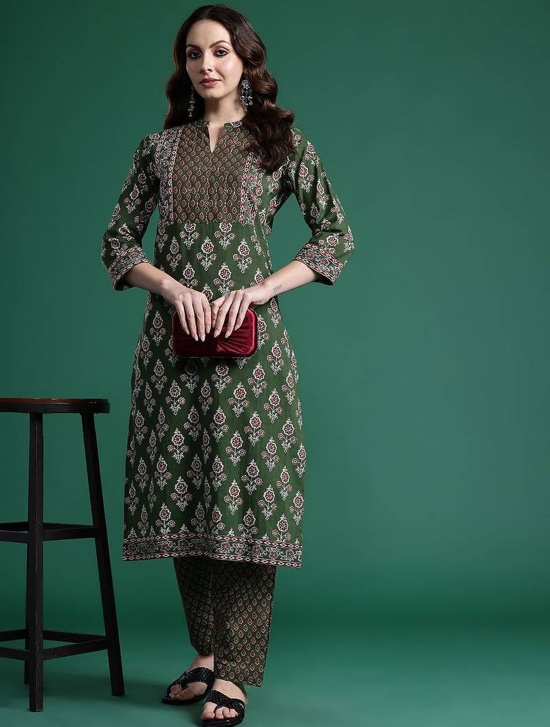 Ethnic Motifs Printed Pure Cotton Kurta with Trousers