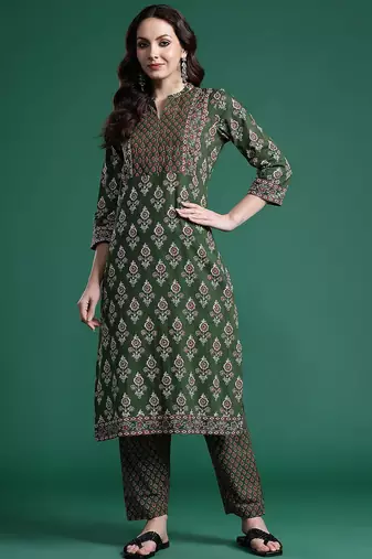 Ethnic Motifs Printed Pure Cotton Kurta with Trousers