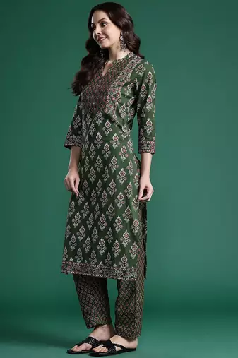 Ethnic Motifs Printed Pure Cotton Kurta with Trousers