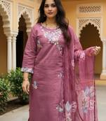 Floral Embroidered Thread Work Straight Kurta With Trousers & Dupatta