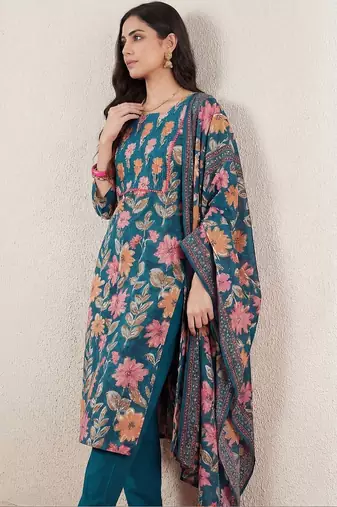 Women Floral Printed Regular Pure Cotton Kurta with Trousers & With Dupatta