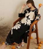 Black Floral Printed V-Neck Sequinned A-Line Kurta With Salwar
