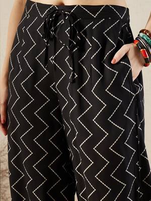 Black Floral Printed V-Neck Sequinned A-Line Kurta With Salwar 3