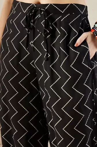 Black Floral Printed V-Neck Sequinned A-Line Kurta With Salwar
