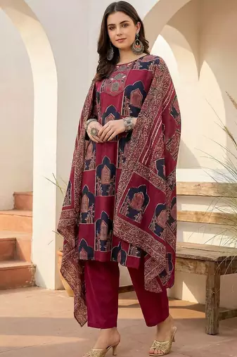 Women Ethnic Motifs Printed Regular Sequinned Pure Cotton Kurta with Trousers & With Dupatta