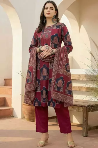 Women Ethnic Motifs Printed Regular Sequinned Pure Cotton Kurta with Trousers & With Dupatta