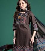 Ethnic Motifs Striped Sequinned Pure Cotton Kurta With Trousers & Dupatta