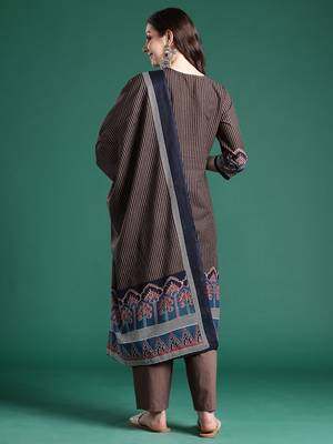 Ethnic Motifs Striped Sequinned Pure Cotton Kurta With Trousers & Dupatta 7