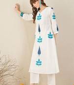 Floral Printed Panelled V-Neck Mirror Work A-Line Pure Cotton Kurta with Palazzos
