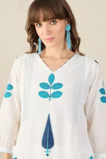 Floral Printed Panelled V-Neck Mirror Work A-Line Pure Cotton Kurta with Palazzos