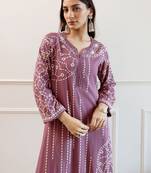 Women Printed Regular Beads and Stones Kurta with Trousers