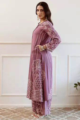 Women Printed Regular Beads and Stones Kurta with Trousers