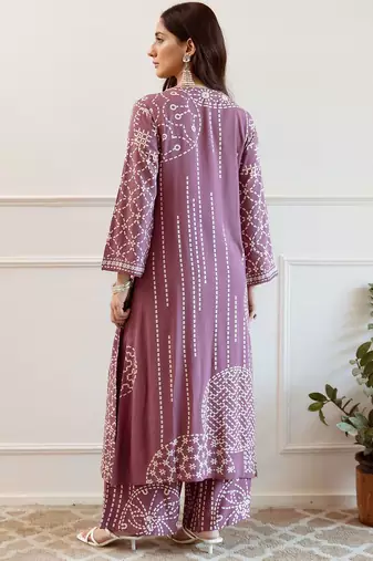 Women Printed Regular Beads and Stones Kurta with Trousers