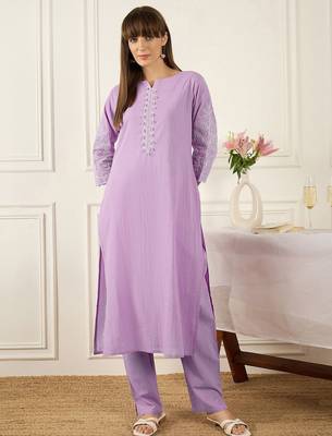 Floral Printed Thread Work Pure Cotton Kurta With Palazzos 1