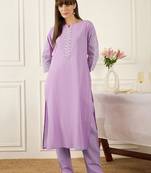 Floral Printed Thread Work Pure Cotton Kurta With Palazzos