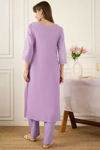 Floral Printed Thread Work Pure Cotton Kurta With Palazzos