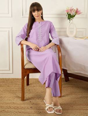 Floral Printed Thread Work Pure Cotton Kurta With Palazzos 6
