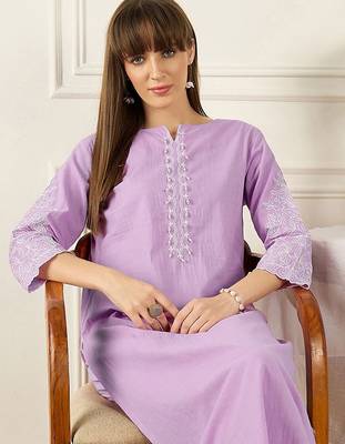Floral Printed Thread Work Pure Cotton Kurta With Palazzos 7