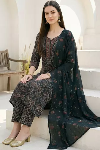 Women Ethnic Motifs Printed Regular Pure Cotton Kurta With Trousers & Dupatta