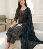 Women Ethnic Motifs Printed Regular Pure Cotton Kurta With Trousers & Dupatta