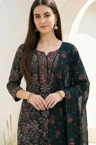 Women Ethnic Motifs Printed Regular Pure Cotton Kurta With Trousers & Dupatta