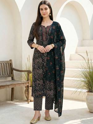 Women Ethnic Motifs Printed Regular Pure Cotton Kurta With Trousers & Dupatta 4