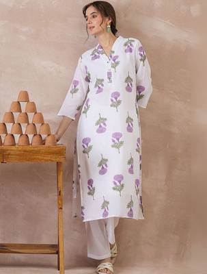 Women Floral Printed Regular Pure Cotton Kurta with Trousers 2