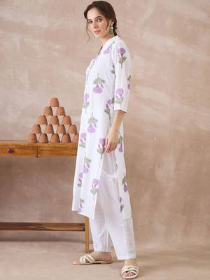 Women Floral Printed Regular Pure Cotton Kurta with Trousers 4