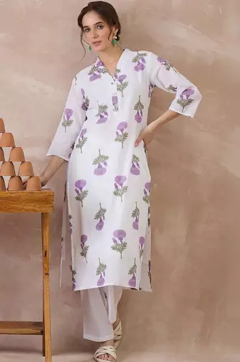 Women Floral Printed Regular Pure Cotton Kurta with Trousers