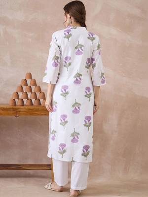 Women Floral Printed Regular Pure Cotton Kurta with Trousers 6
