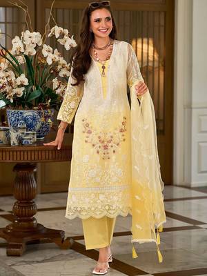 Floral Embroidered Sequinned Straight Organza Kurta With Trousers And Dupatta 1