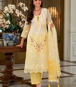 Floral Embroidered Sequinned Straight Organza Kurta With Trousers And Dupatta