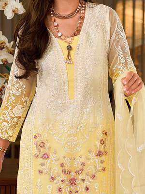 Floral Embroidered Sequinned Straight Organza Kurta With Trousers And Dupatta 2